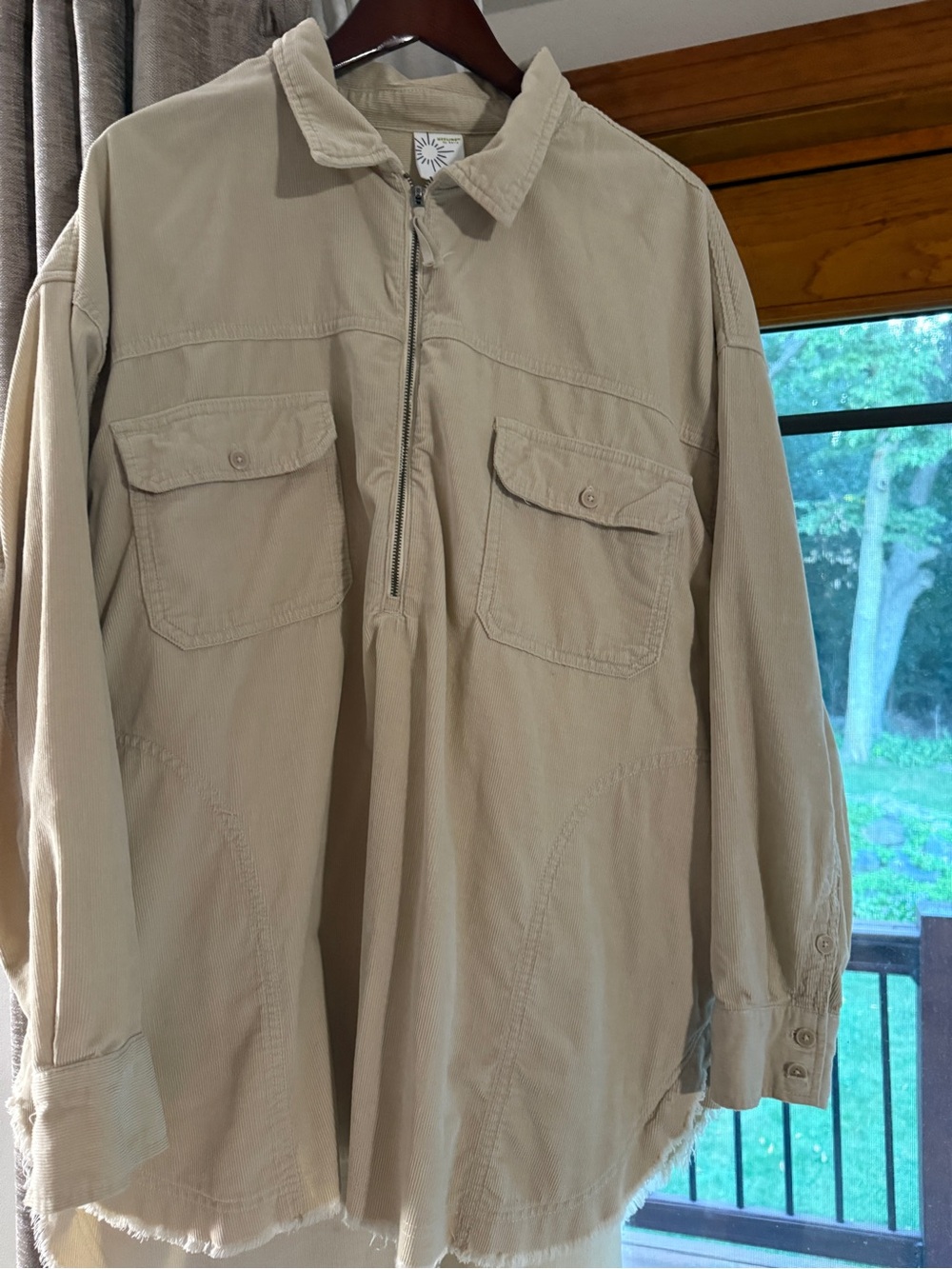 Women’s oversized Tan Half-Zip Utility Shirt Jacket